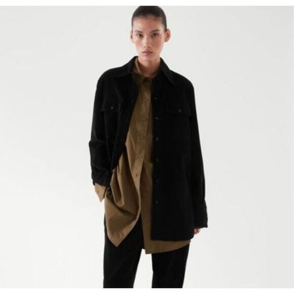 NWT COS Black Corduroy Utility Shirt Button Up size 10 - Picture 1 of 13